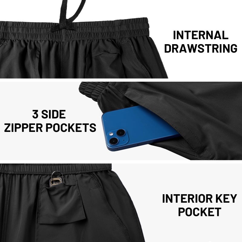 MIER Men's Lightweight Running Shorts Quick Dry Gym Sports Shorts with Zipper Pockets,Black,M - Image 3